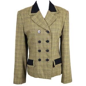 Vintage Kasper Brown and Black Plaid Blazer with Black Collar Double Breasted 4